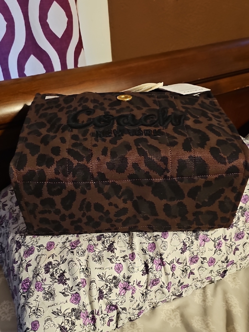 Coach Brown and Black Leopard-Print Canvas Tote - Picture 4 of 9